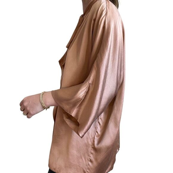 Catherine Gee Womens Champagne Pink Nude Silk Tunic Kimono Blouse Jacket Sz M - Picture 5 of 9